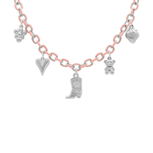 Roze chain ketting met bedels zilver