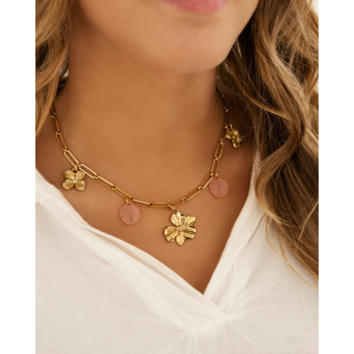 Bedelketting bloemen & blaadjes goudkleurig