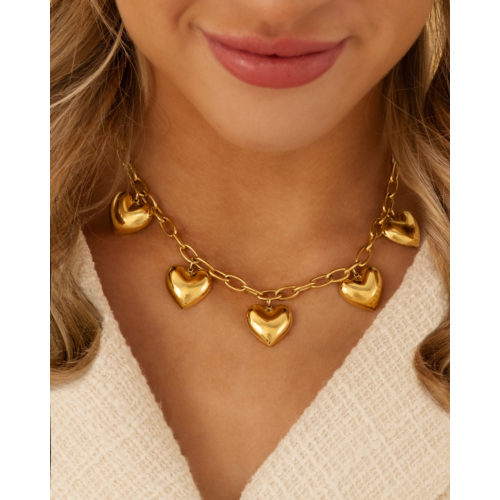 Schakelketting statement hearts goudkleurig