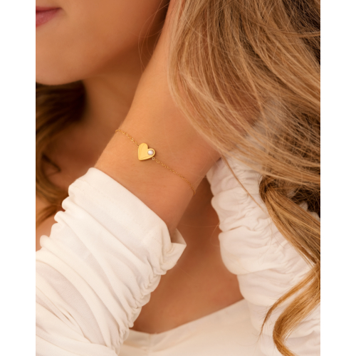 Heart & pearl bracelet goldplated