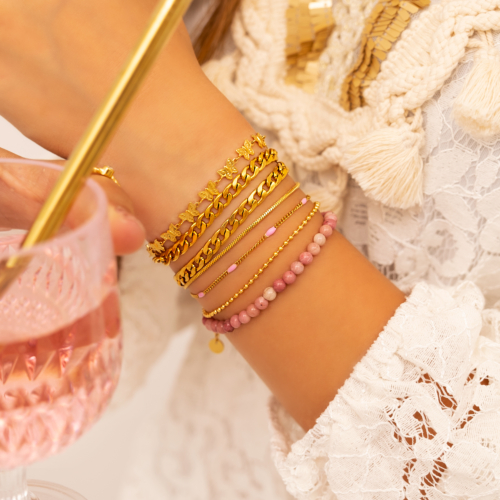 Armband Met Roze Bolletjes Goudkleurig