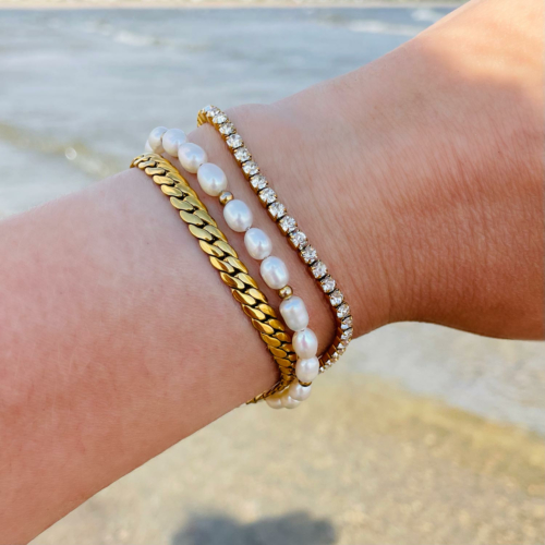 Armparty chain & pearl goud kleurig