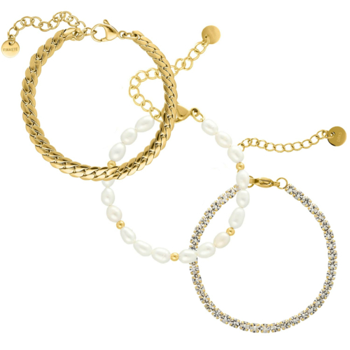 Armparty chain &amp; pearl goud kleurig