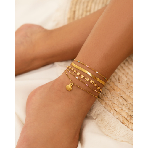 Flower anklet pink goudkleurig