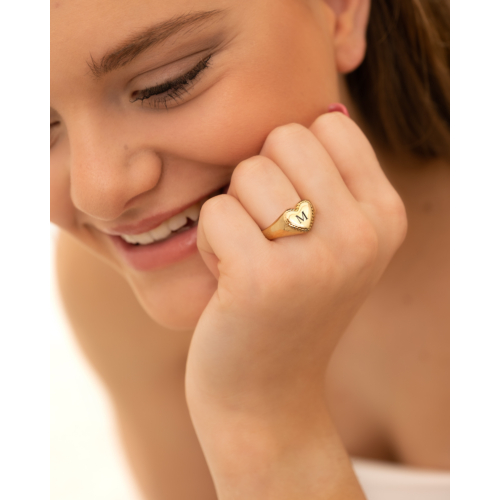 Heart Zegelring Met Initials Goudkleurig