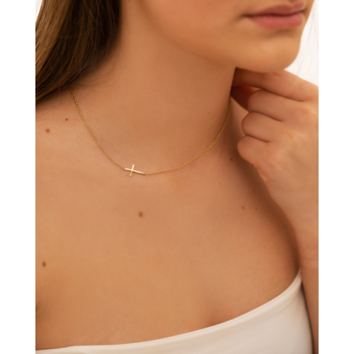 Ketting side way cross goldplated