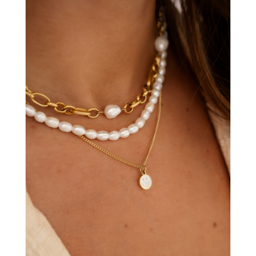 Smiley necklace white goldplated