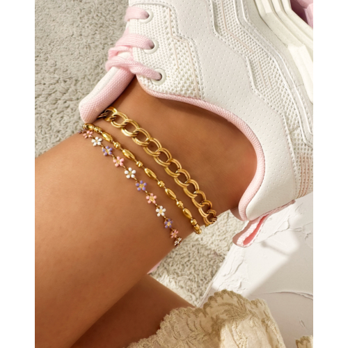 Flower anklet multicolor goldplated