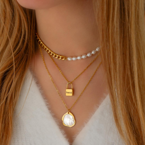 Ketting Chain & Pearl goud kleurig