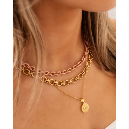 Pink chain necklace goudkleurig