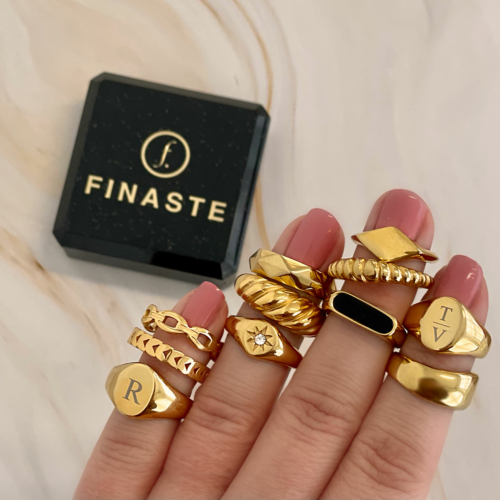 Ring geometrische print goud kleurig