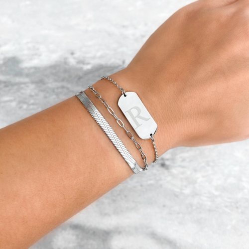 Graveerbare initial armband grote bar