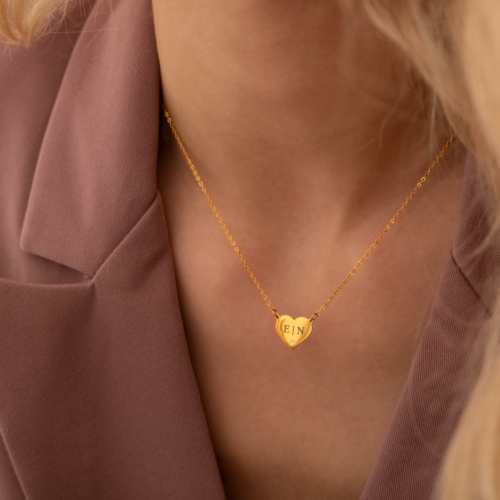 Graveerbare heart ketting met steentje goudkleurig