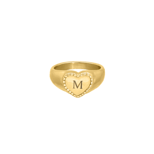 Heart Zegelring Met Initials Goudkleurig