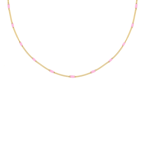 Gouden ketting met roze bolletjes