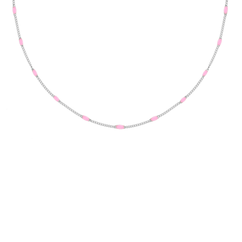 zilveren ketting met roze bolletjes