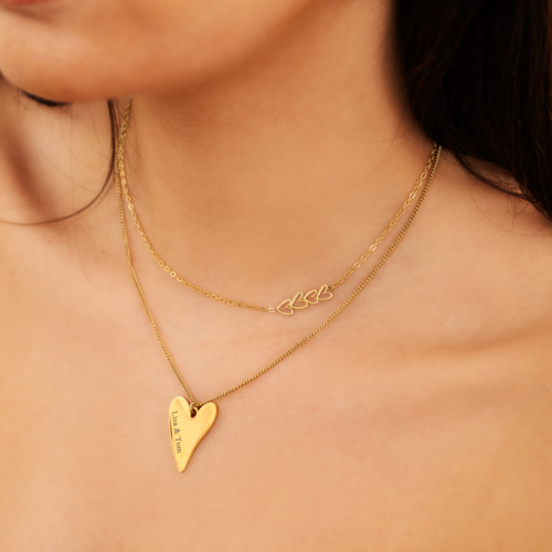 Ketting sideway love hearts goldplated