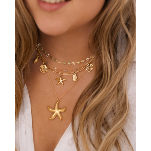 Ketting met bolletjes trendkleuren goudkleurig