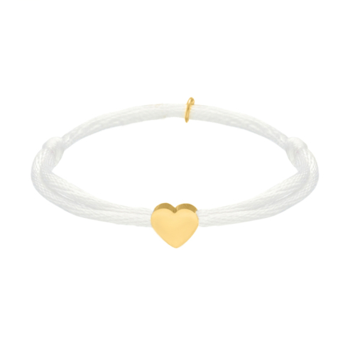 Witte satin heart armband goud