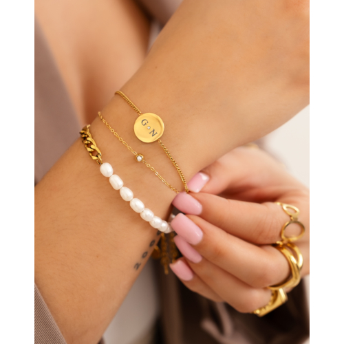 Armband Chain & Pearl goud kleurig