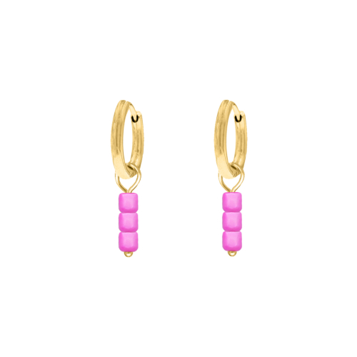 Earrings neon pink stones goldplated