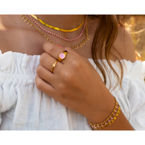 Smiley Ring Roze Goldplated