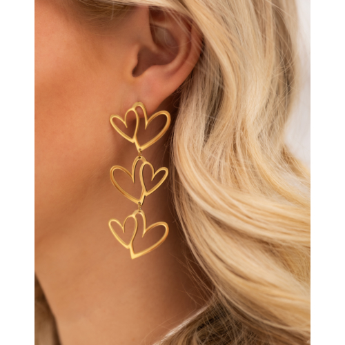 Oorbellen triple love heart goldplated