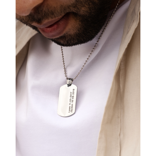 Dog tag ketting met naam en datum