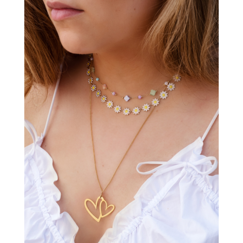 Ketting met klavers summer mix goudkleurig