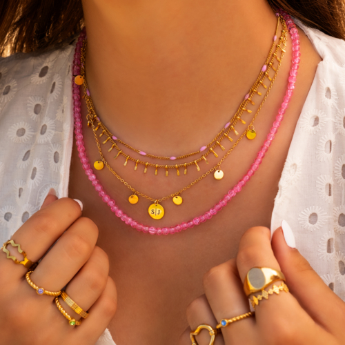 Ketting Met Roze Bolletjes Goudkleurig