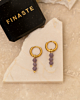 Earrings triple lila beads goldplated