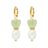 Oorbellen heart & pearl groen goudkleurig