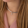 zilveren chain & pearl ketting met de letter e