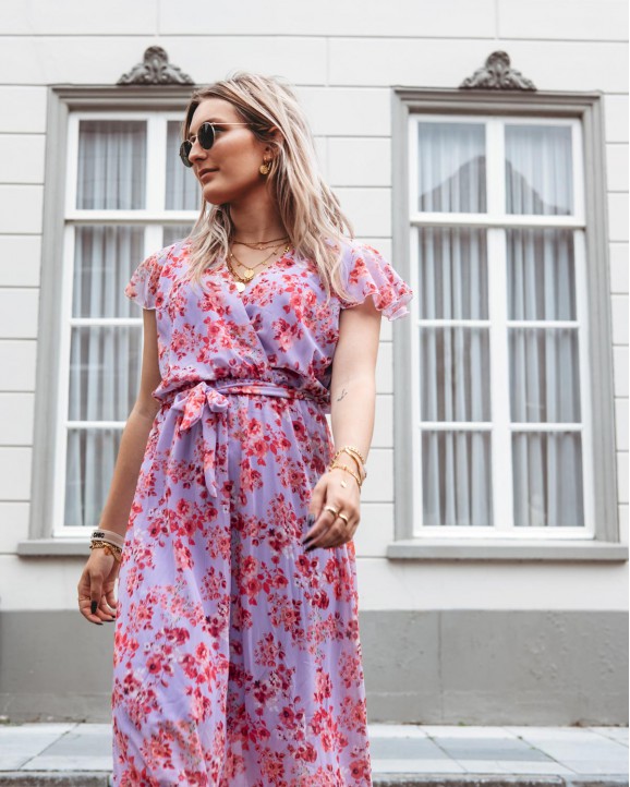 Bloemen jurk maxi lila